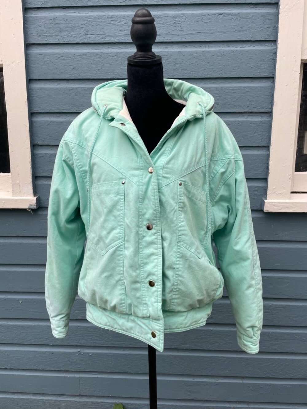 Vintage 80s 90s Bomber Fall Jacket Green Sun Faded Streetwear Blokette Womens M
